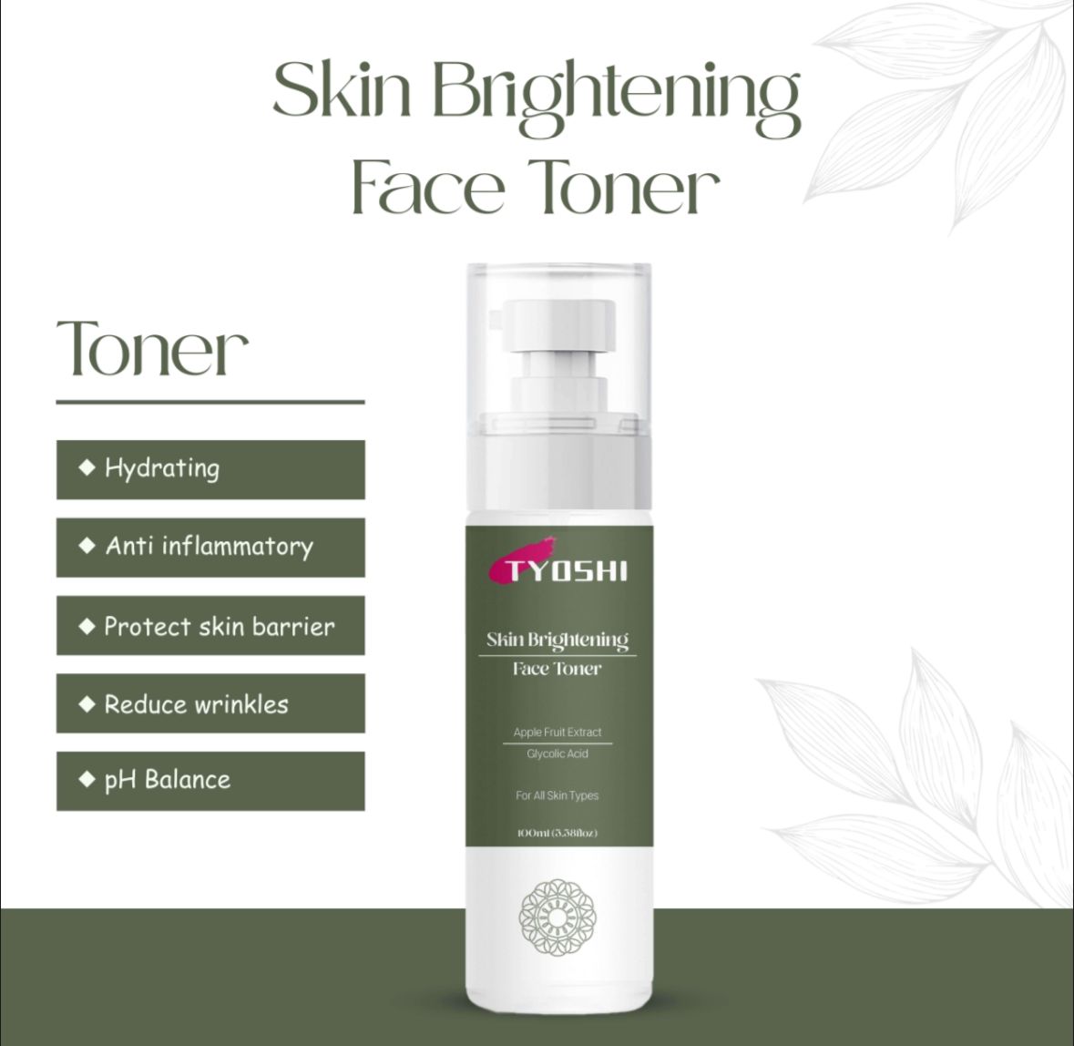 Tyoshi face toner - apple fruit extract and glycolic acid- 100 ml