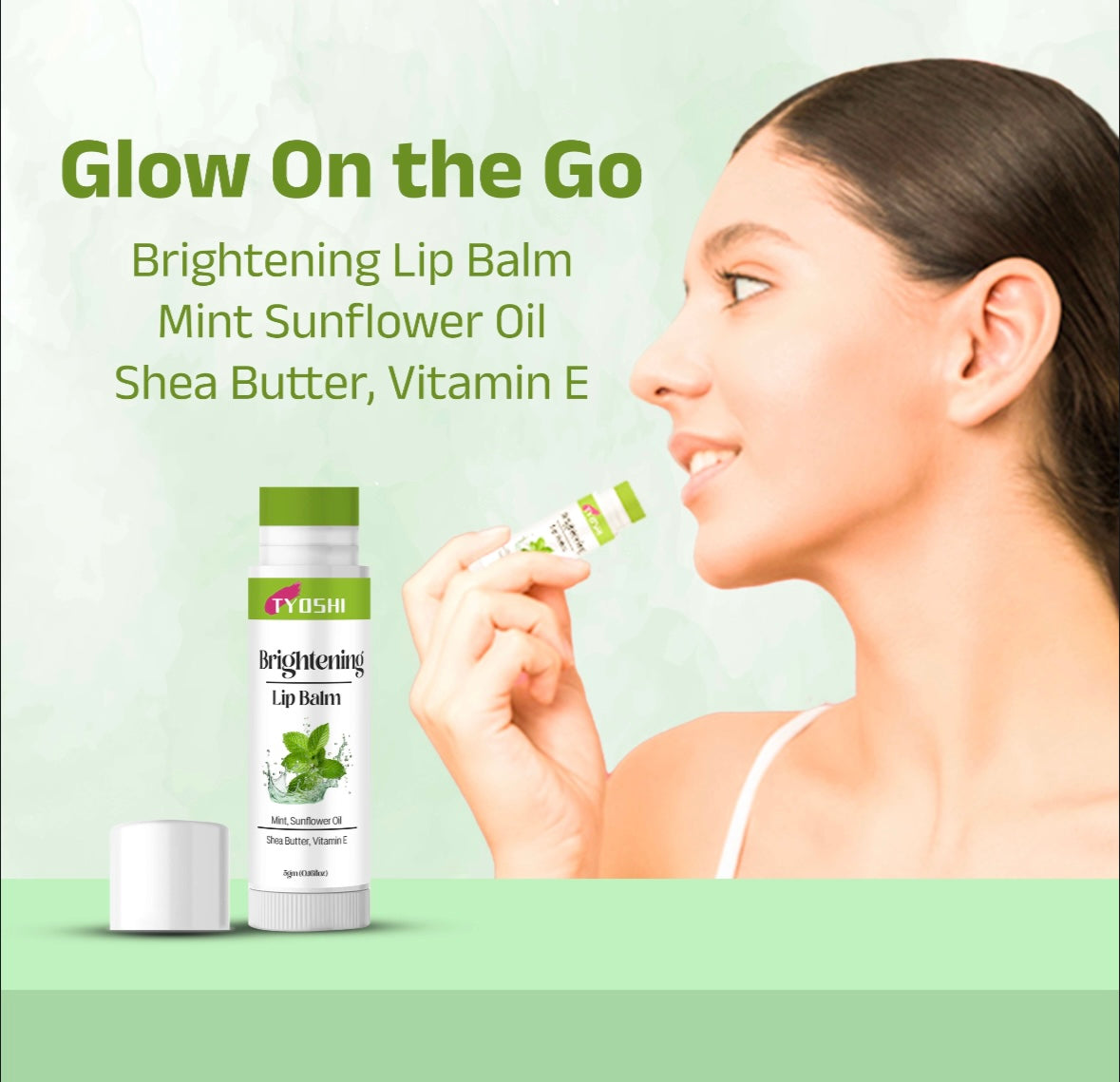 Tyoshi brightening lip balm with mint, sunflower oil , sheabutter , vitamin E