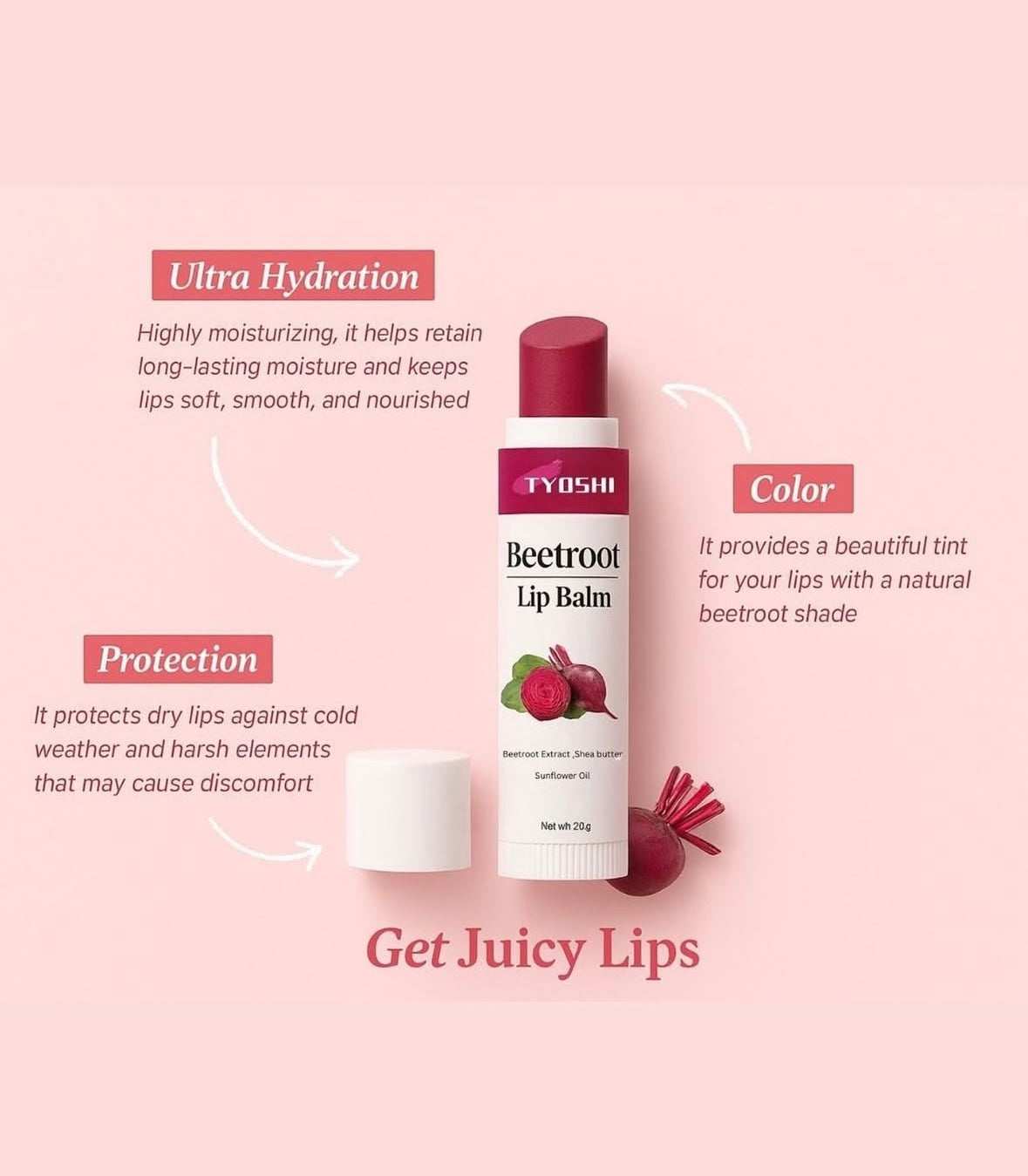 Tyoshi beetroot lip balm with shea butter and sunflower oil