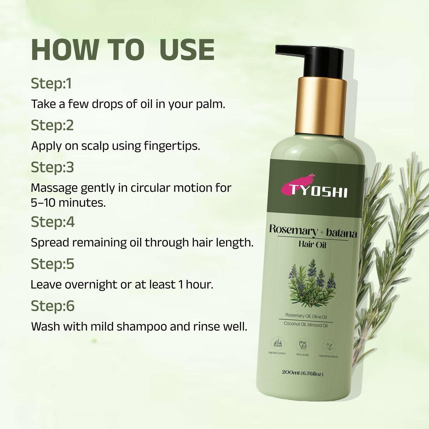 Tyoshi hair oil with rosermary extract