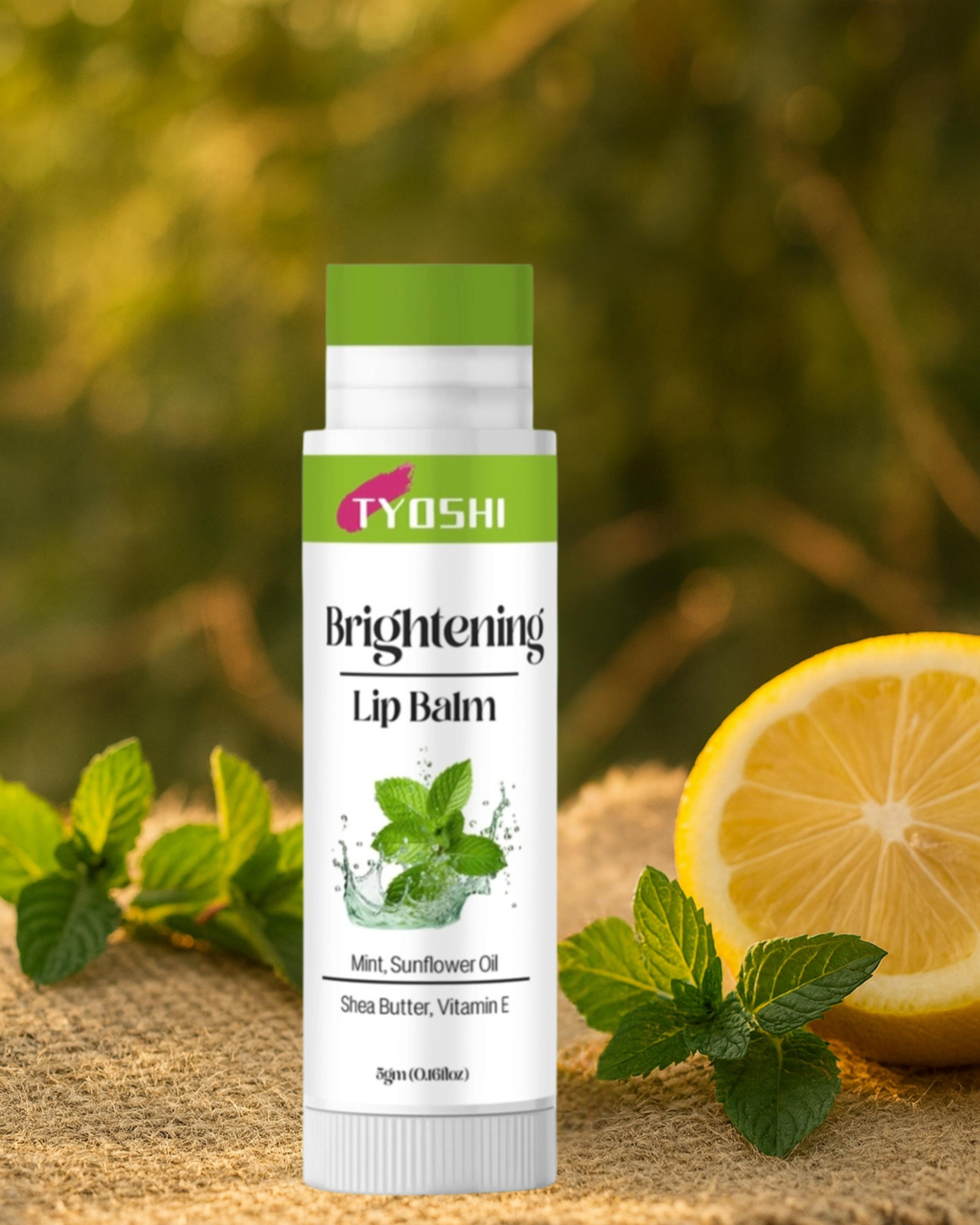 Tyoshi brightening lip balm with mint, sunflower oil , sheabutter , vitamin E