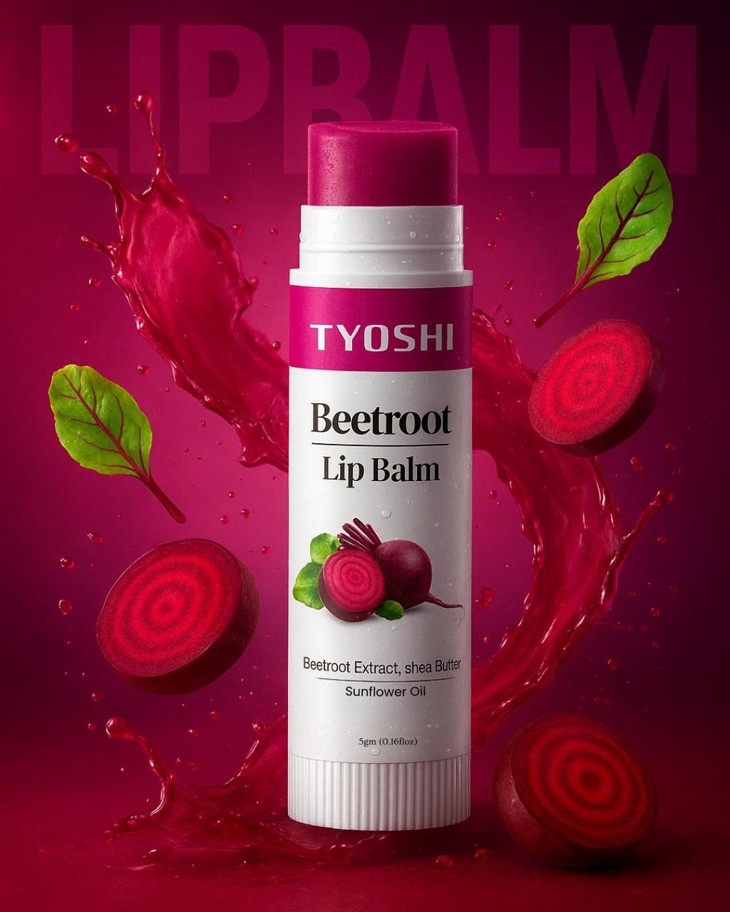 Tyoshi beetroot lip balm with shea butter and sunflower oil