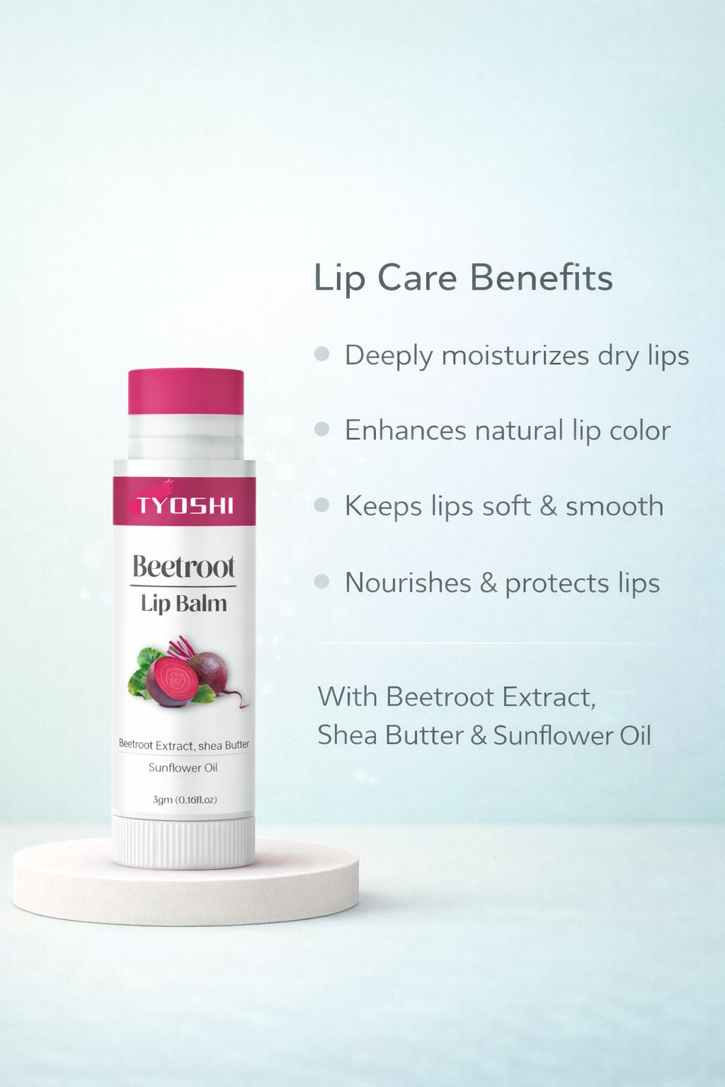 Tyoshi beetroot lip balm with shea butter and sunflower oil