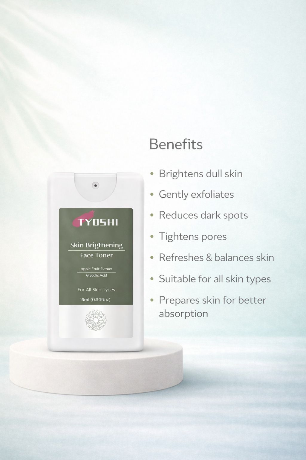 Tyoshi face toner - apple fruit extract and glycolic acid -15 ml