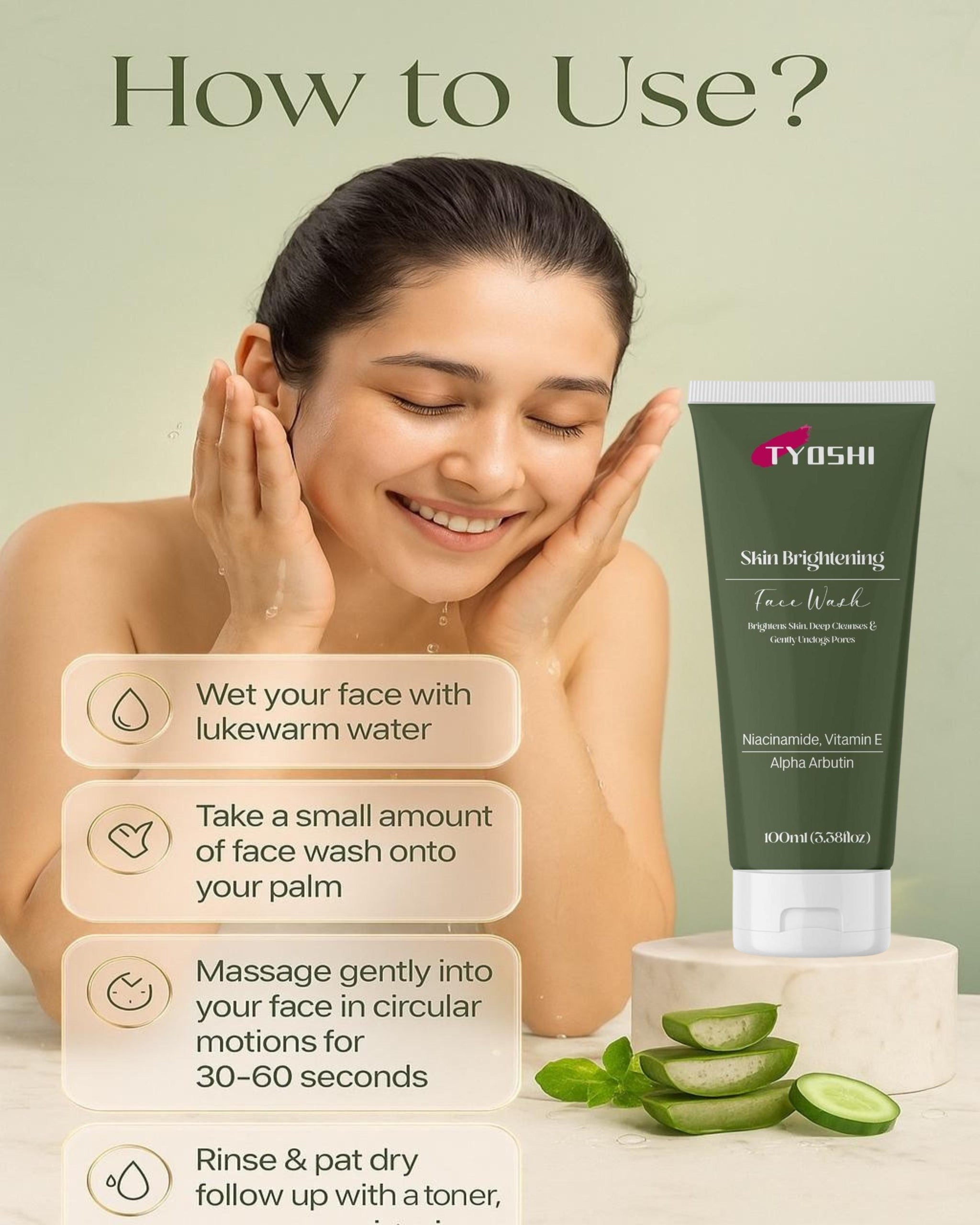Tyoshi face wash - niacinamide , vitamin E , alpha arbutin